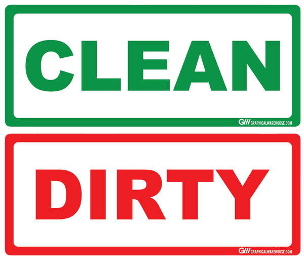 "Clean, Dirty" Pack of 20 (10 Clean, 10 Dirty), Adhesive Durable Vinyl Decal- Various Sizes Available