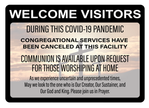 "Church Services Cancelled, Communion Available" Adhesive Durable Vinyl Decal- 10x7"