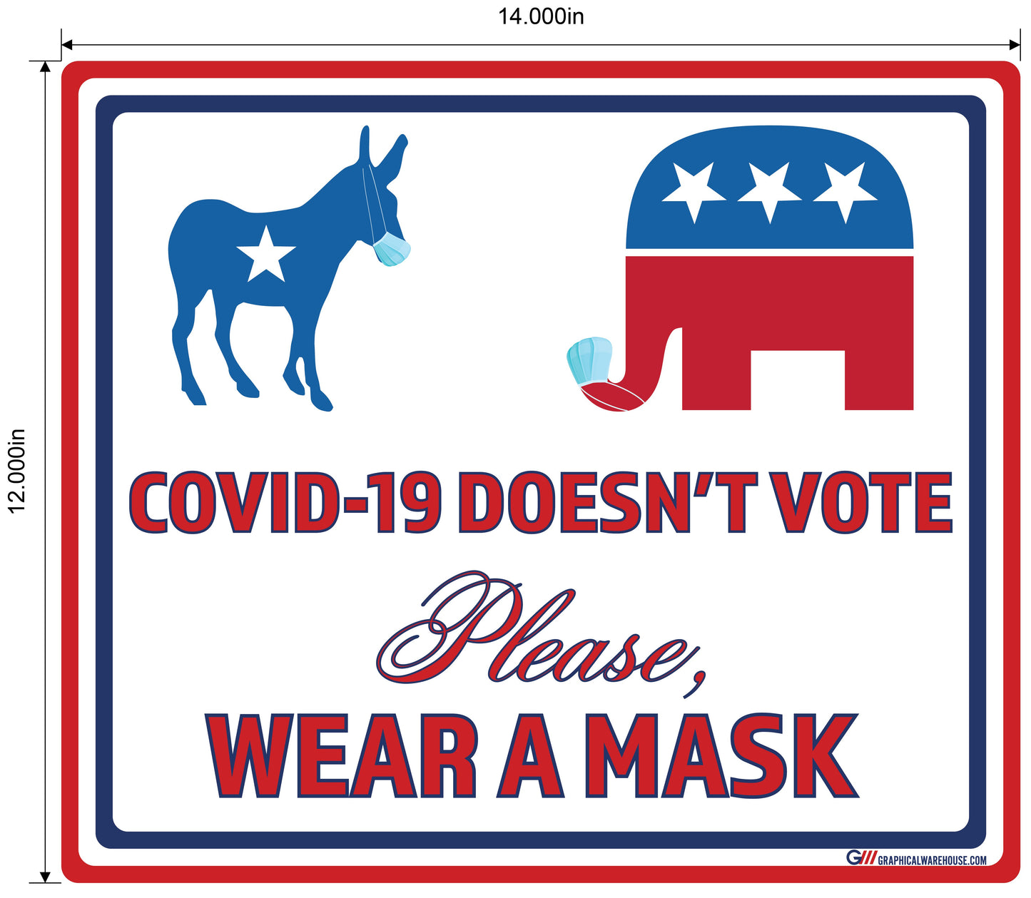 "COVID-19 Doesn't Vote, Please Wear A Mask" Adhesive Durable Vinyl Decal- Various Sizes Available