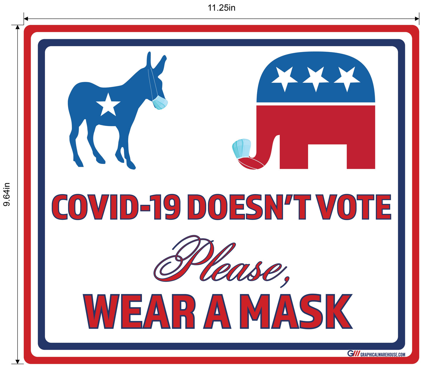 "COVID-19 Doesn't Vote, Please Wear A Mask" Adhesive Durable Vinyl Decal- Various Sizes Available