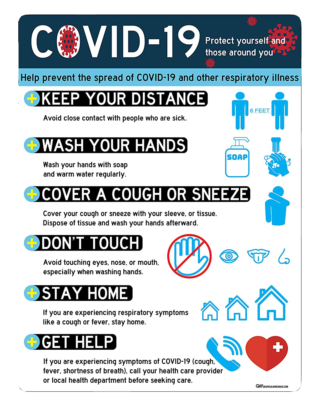 "COVID-19: Protect Yourself and Those Around You" Adhesive Durable Vinyl Decal- Various Sizes Available