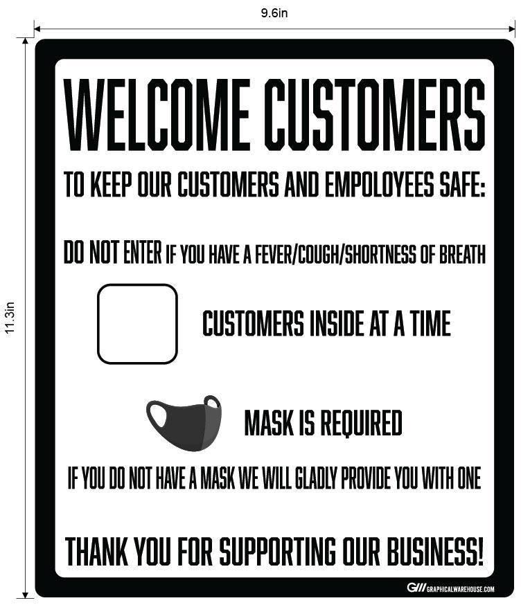 "Customer Capacity, Mask Required" Adhesive Durable Vinyl Decal- Various Sizes Available