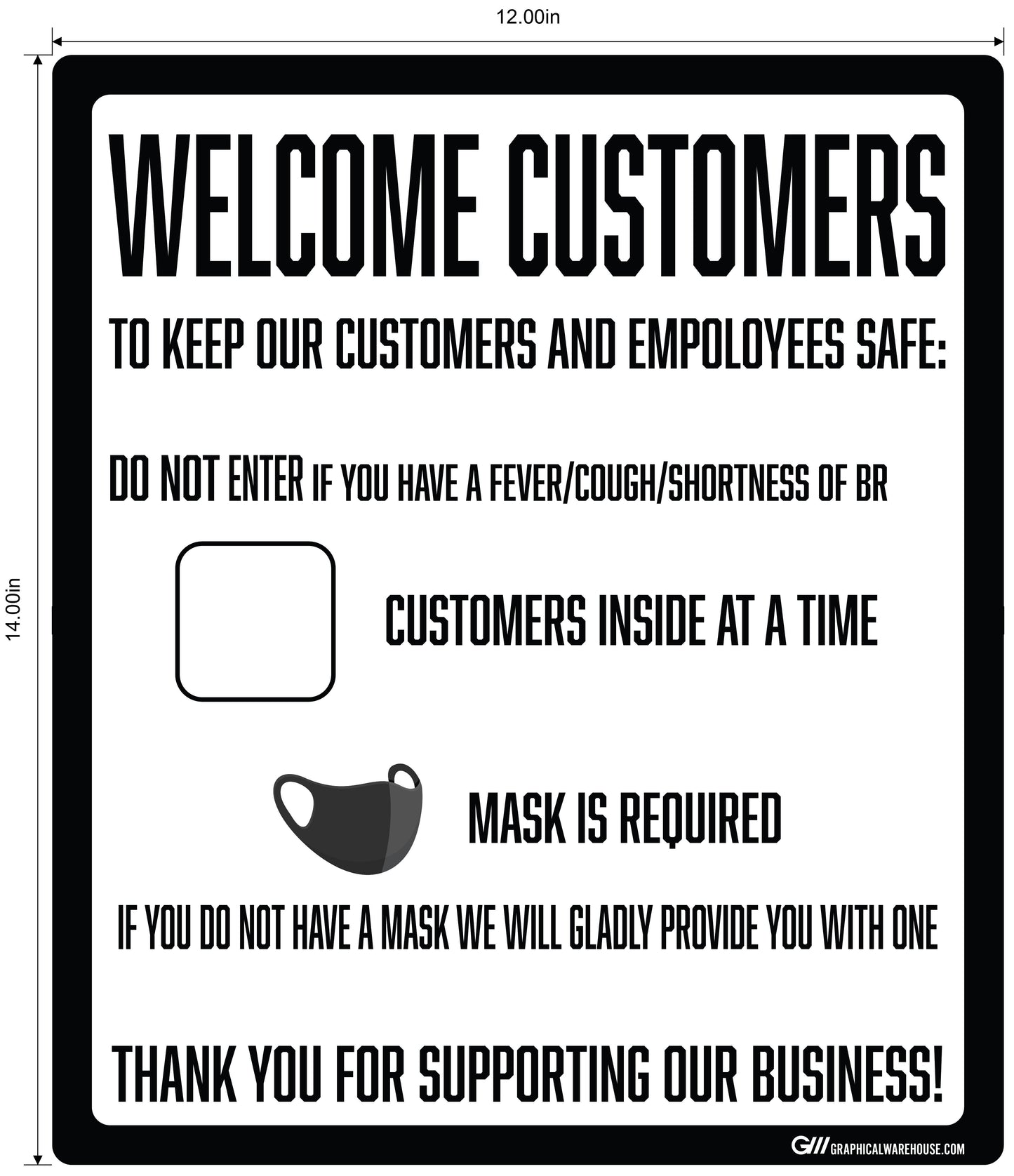 "Customer Capacity, Mask Required" Adhesive Durable Vinyl Decal- Various Sizes Available