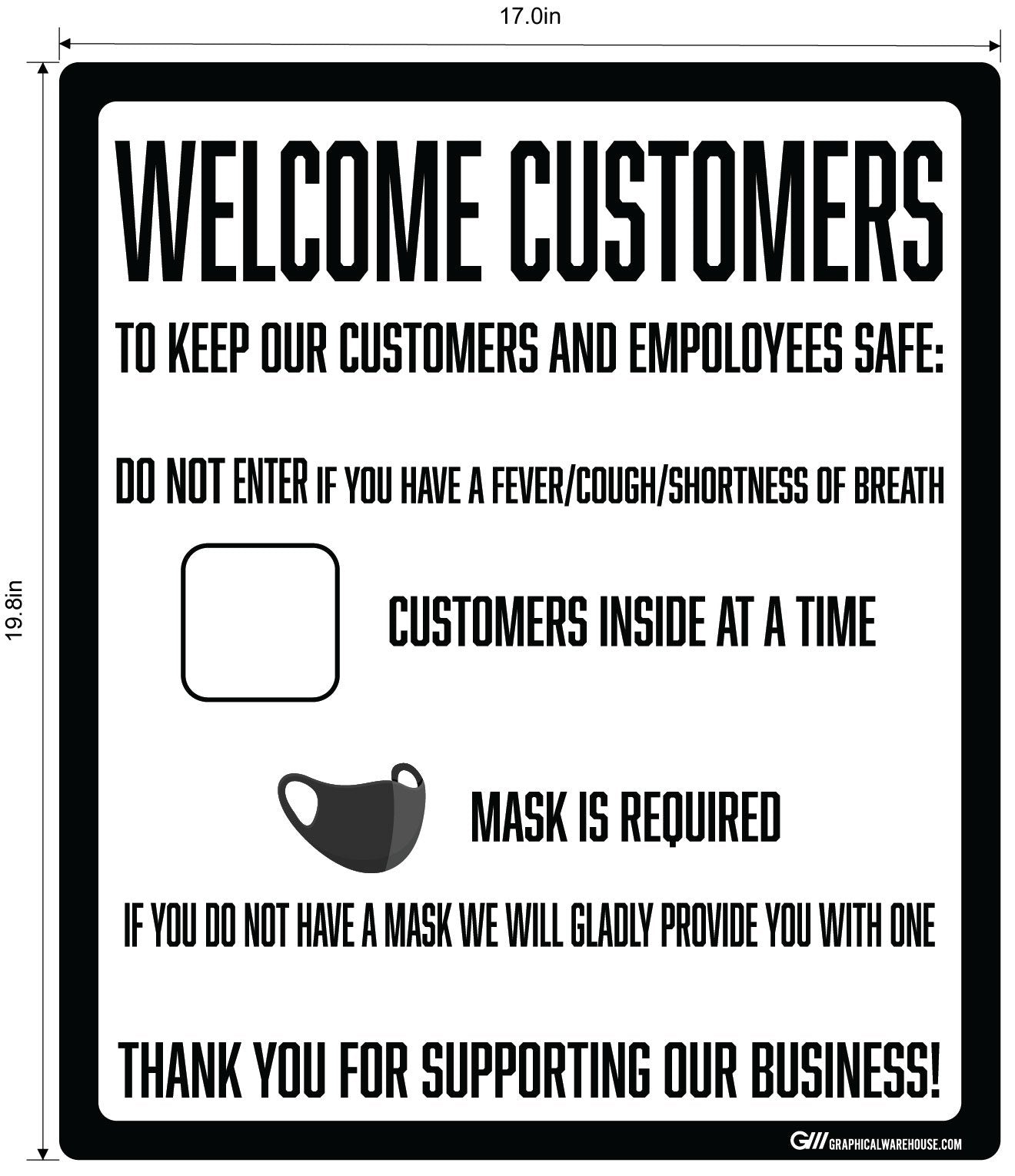 "Customer Capacity, Mask Required" Adhesive Durable Vinyl Decal- Various Sizes Available