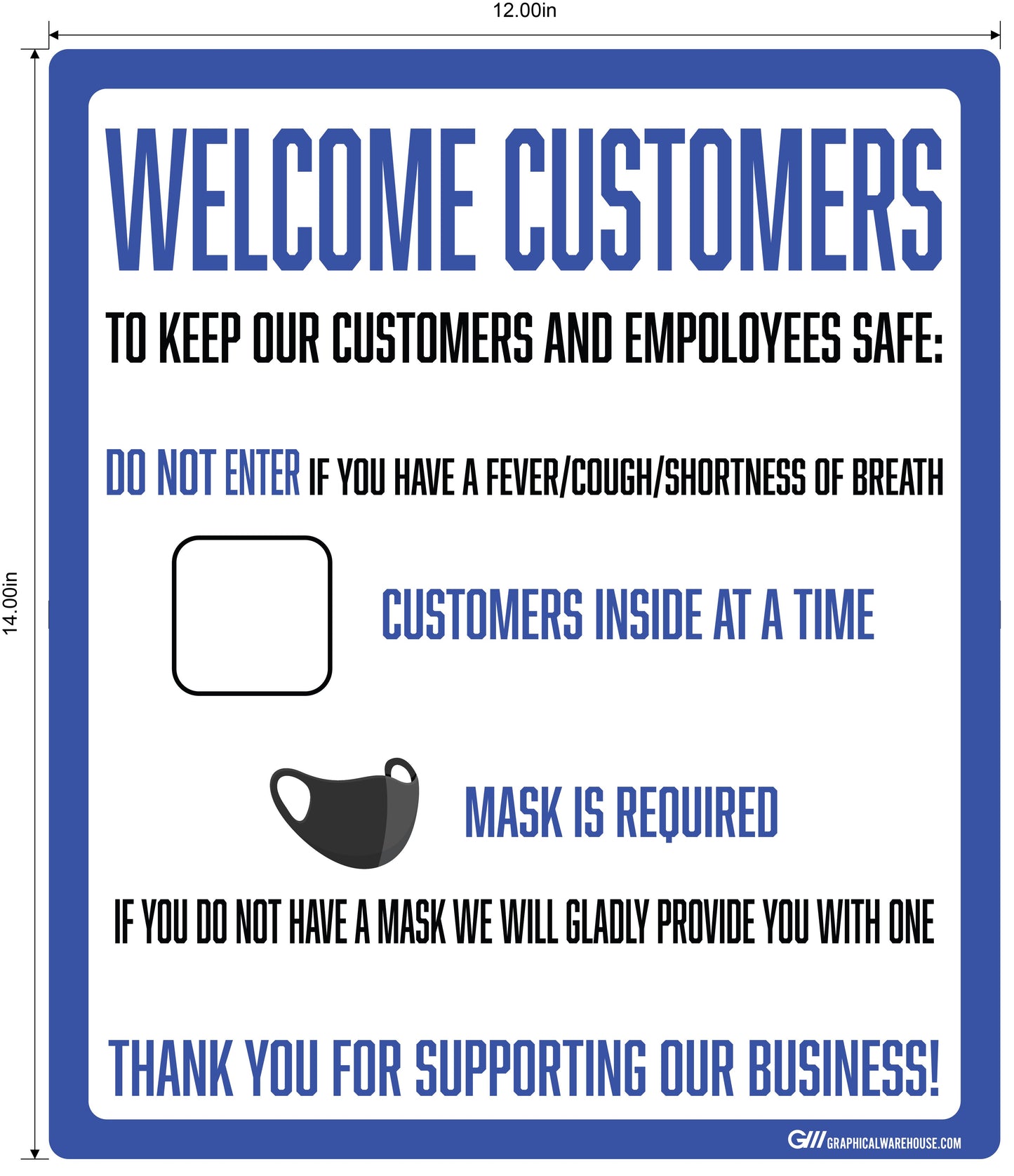 "Customer Capacity, Mask Required" Adhesive Durable Vinyl Decal- Various Sizes Available