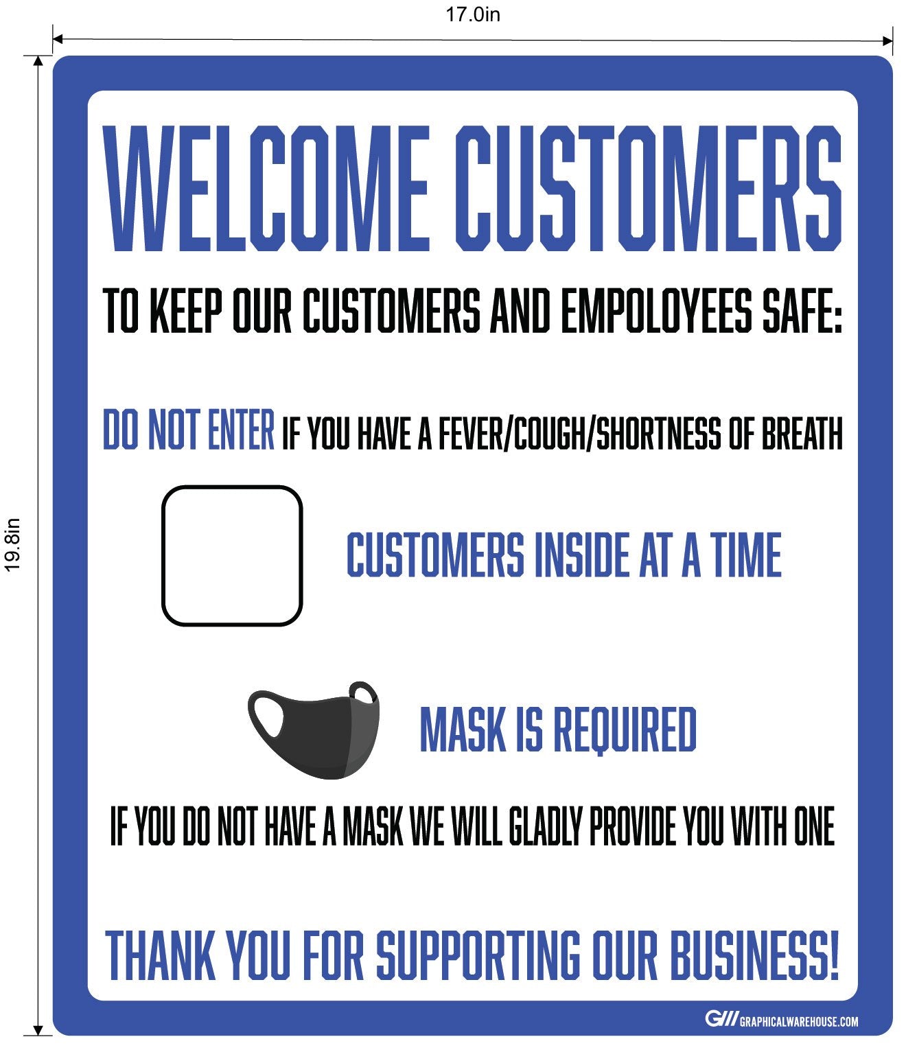 "Customer Capacity, Mask Required" Adhesive Durable Vinyl Decal- Various Sizes Available