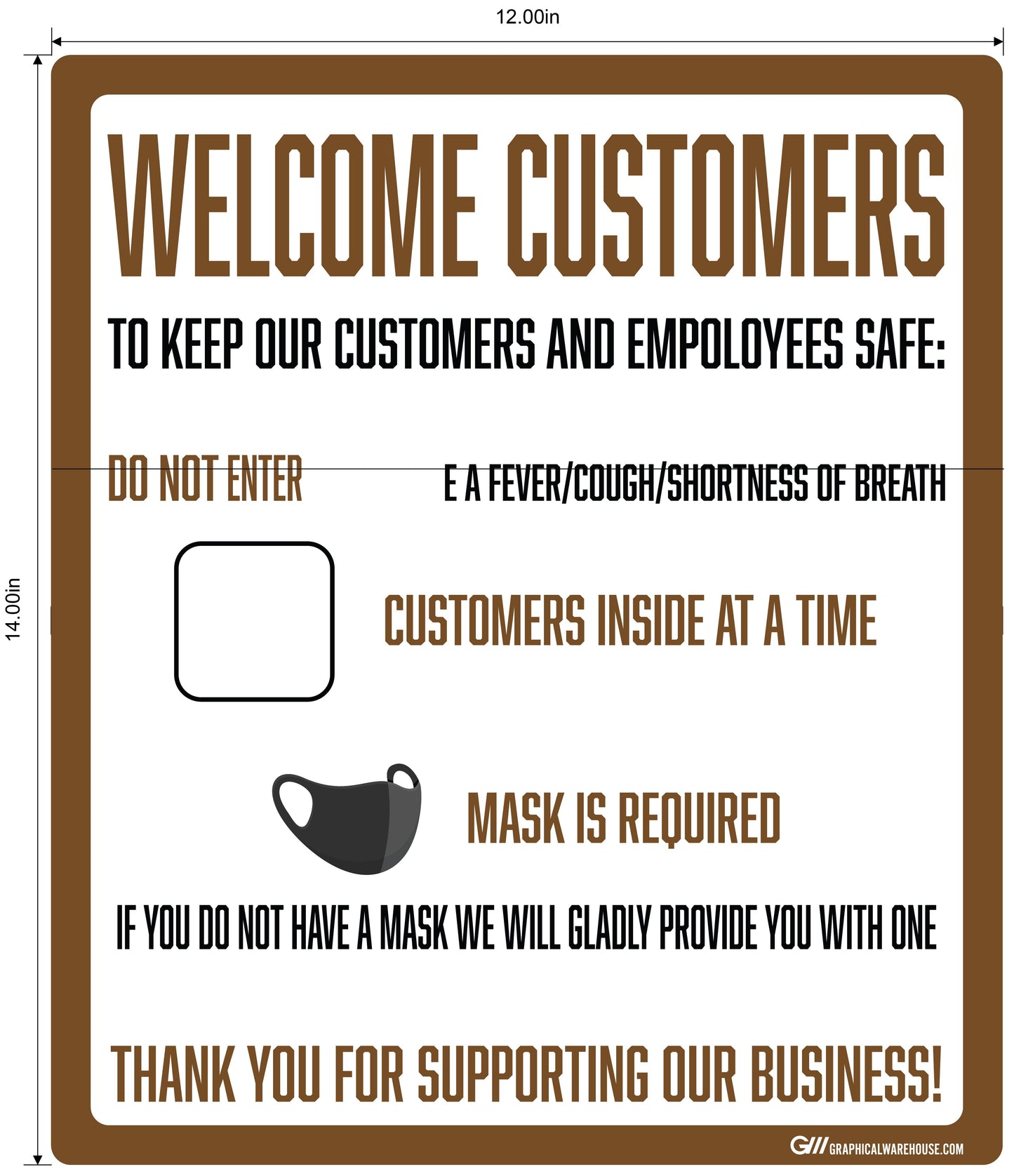 "Customer Capacity, Mask Required" Adhesive Durable Vinyl Decal- Various Sizes Available