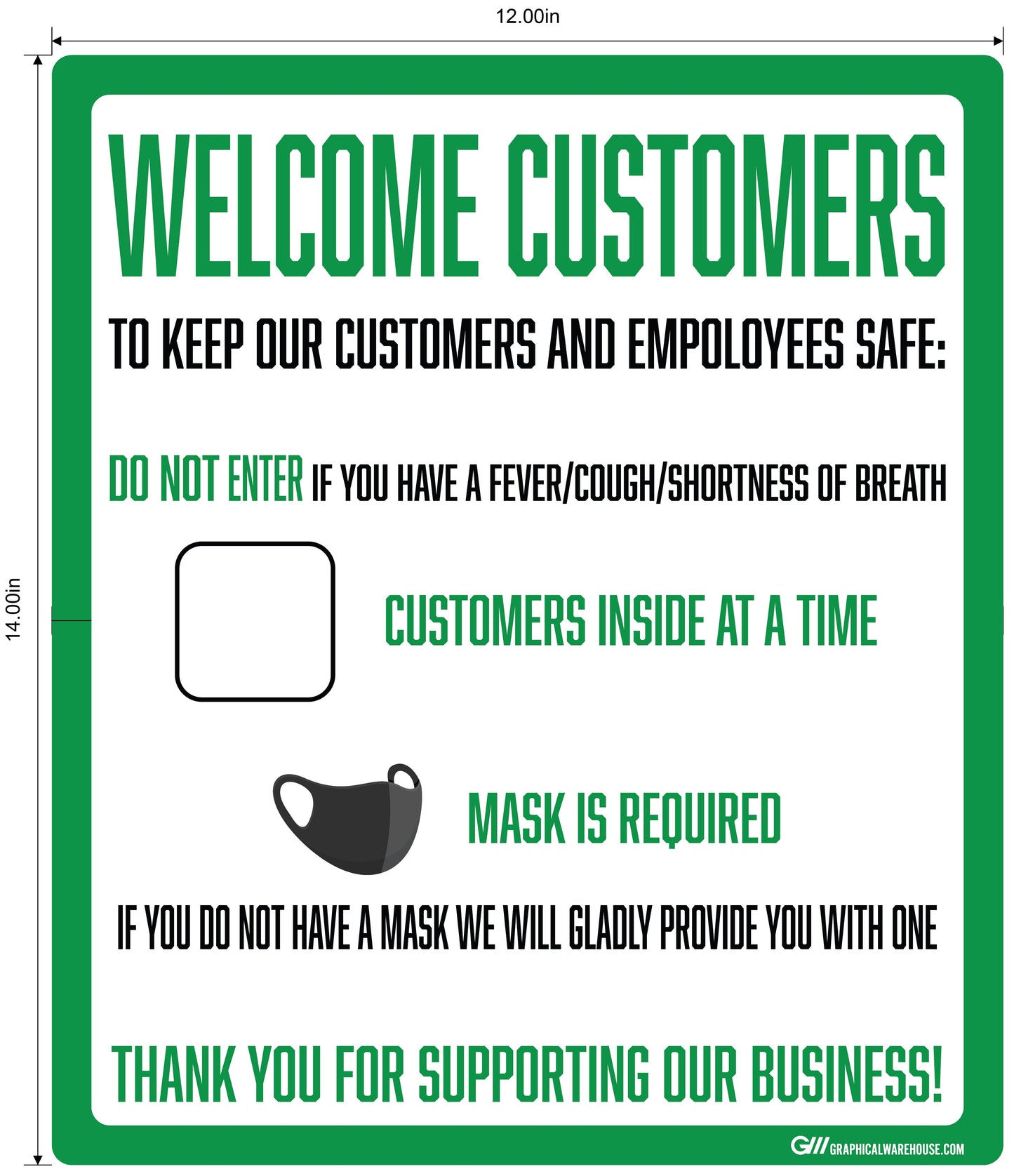 "Customer Capacity, Mask Required" Adhesive Durable Vinyl Decal- Various Sizes Available