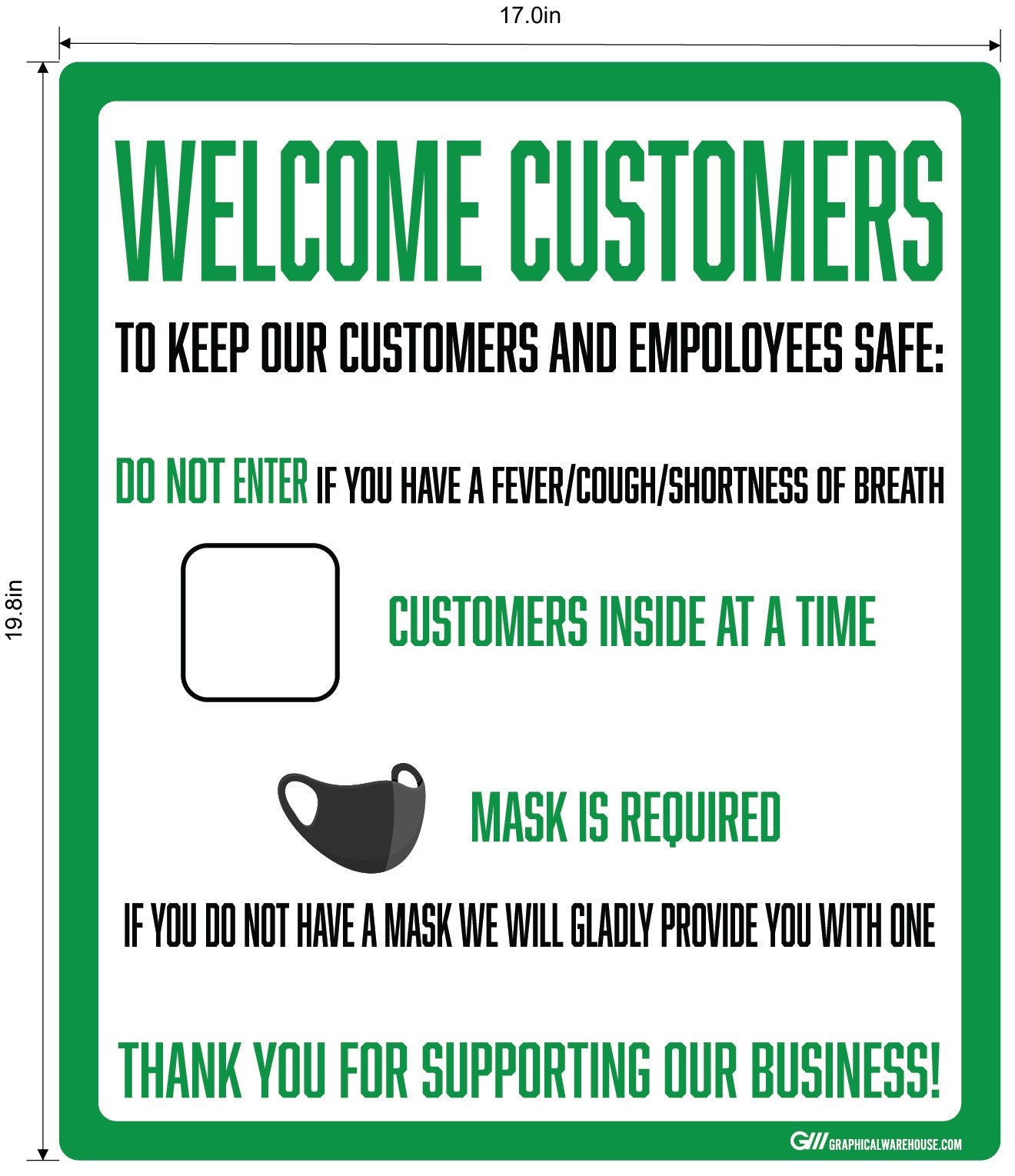 "Customer Capacity, Mask Required" Adhesive Durable Vinyl Decal- Various Sizes Available