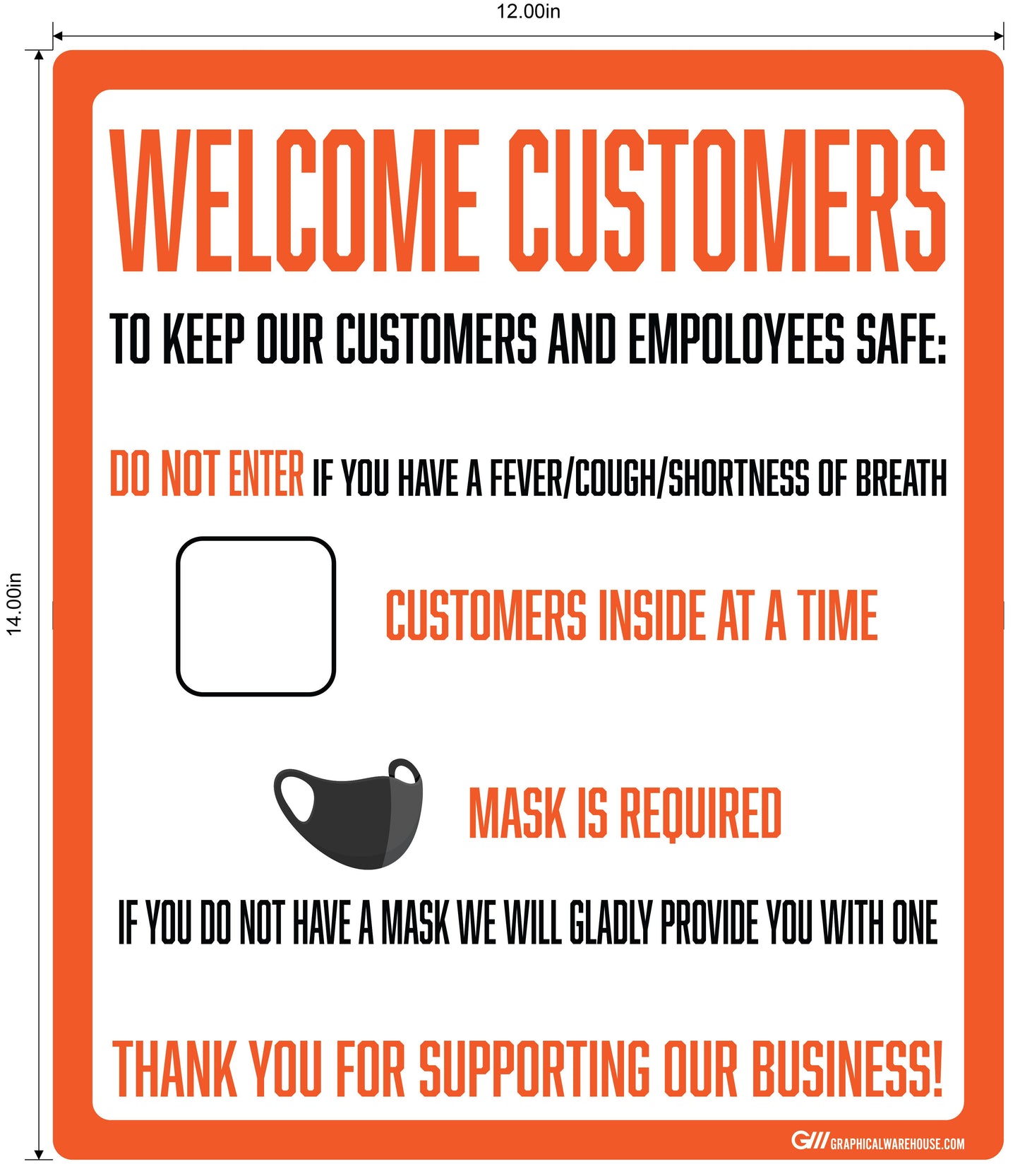 "Customer Capacity, Mask Required" Adhesive Durable Vinyl Decal- Various Sizes Available