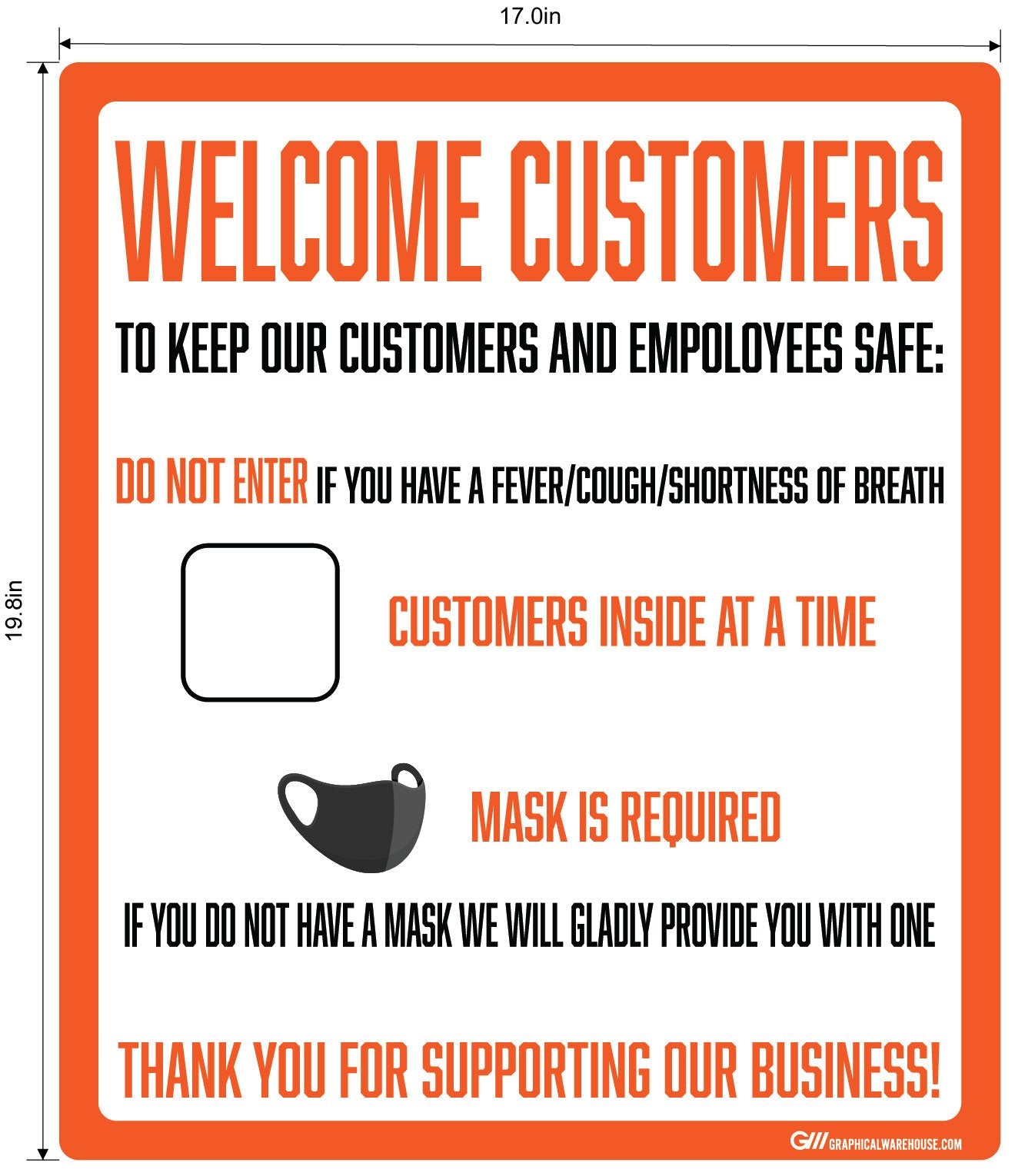 "Customer Capacity, Mask Required" Adhesive Durable Vinyl Decal- Various Sizes Available