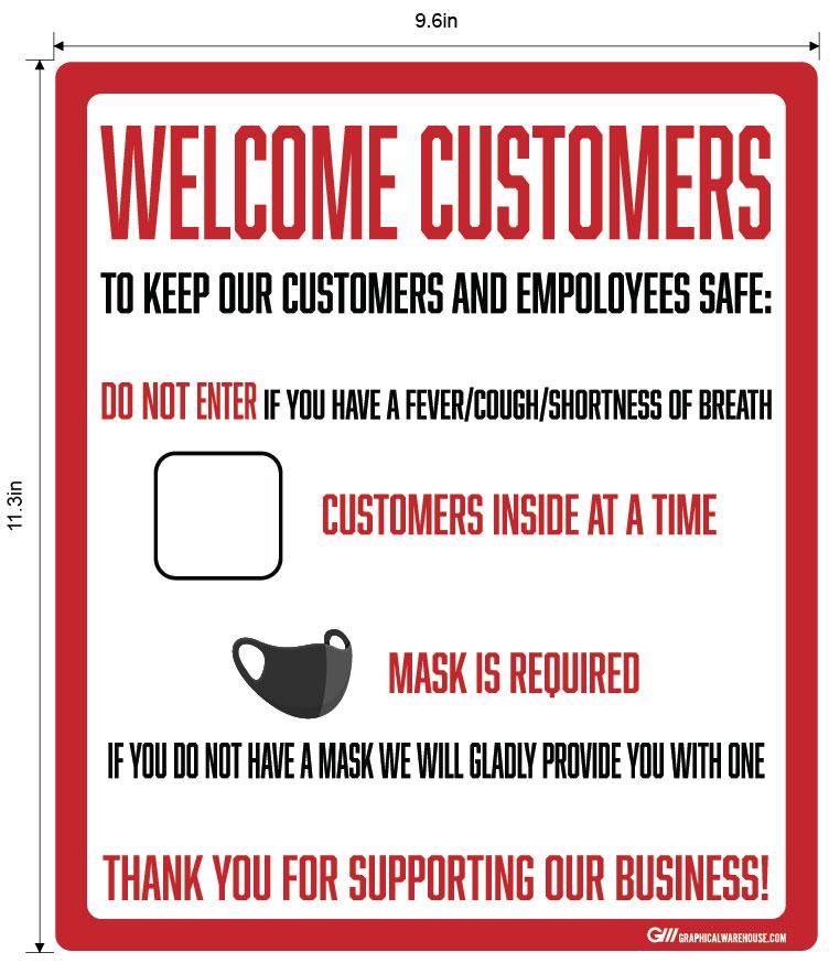 "Customer Capacity, Mask Required" Adhesive Durable Vinyl Decal- Various Sizes Available