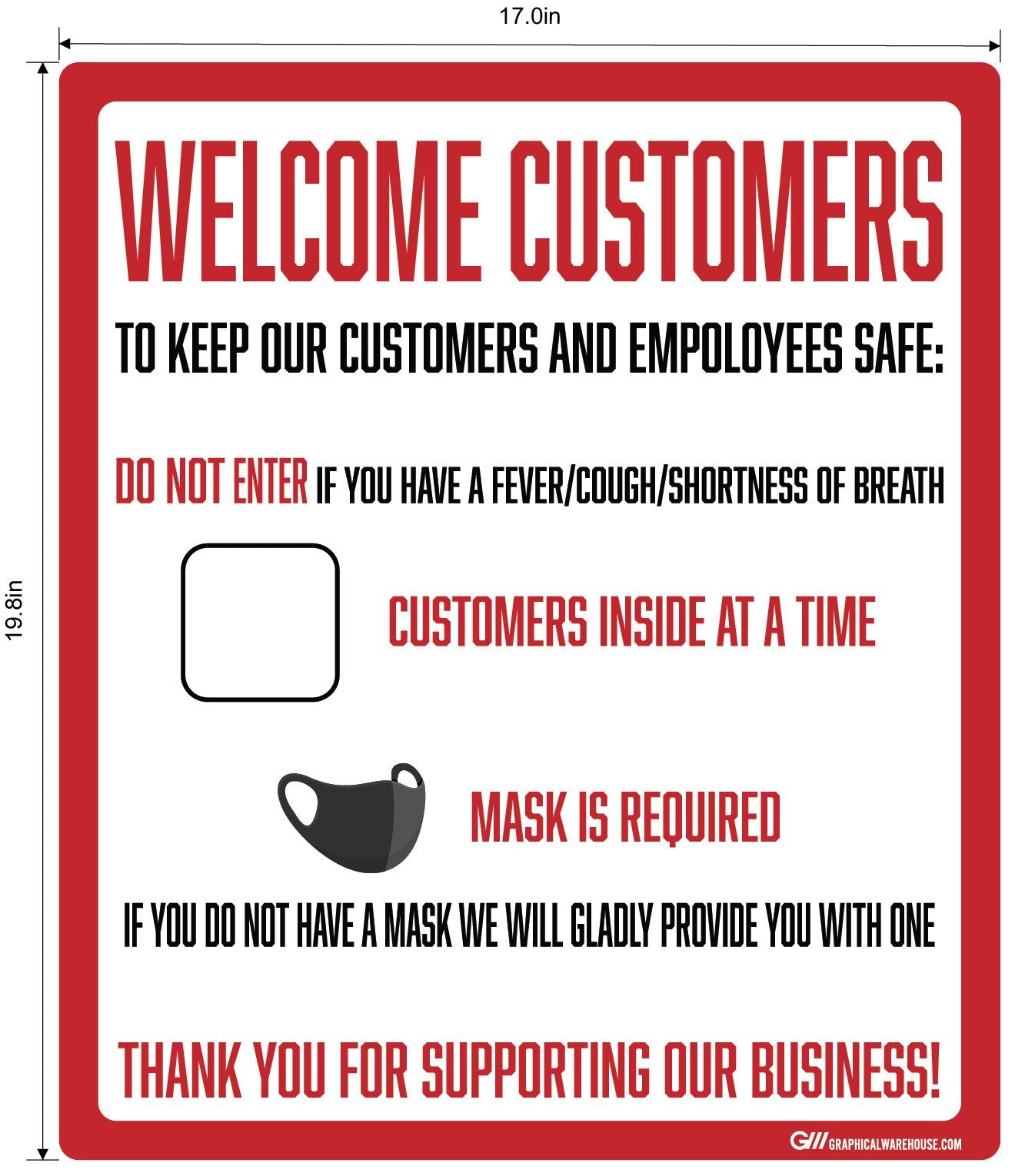 "Customer Capacity, Mask Required" Adhesive Durable Vinyl Decal- Various Sizes Available