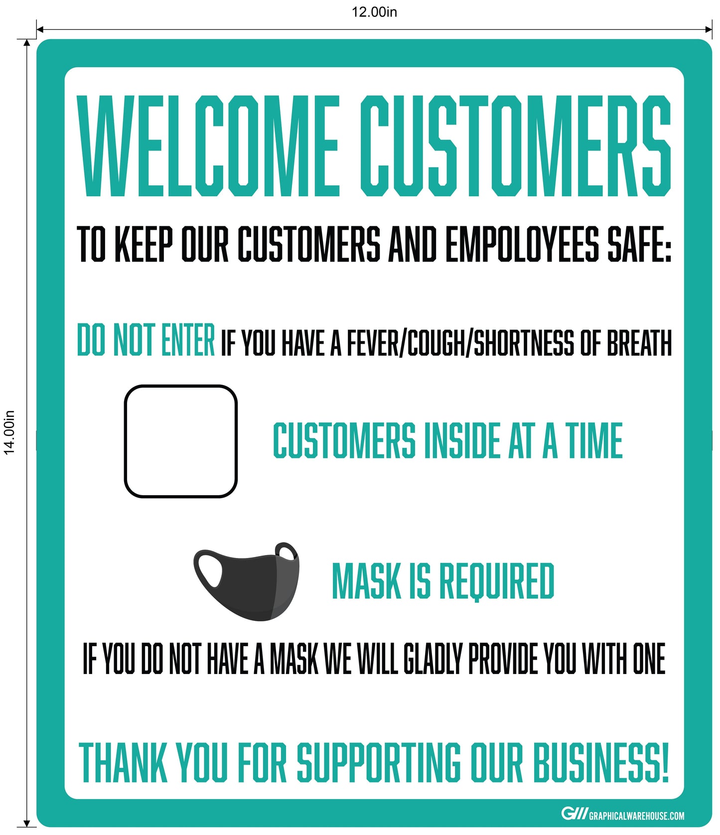 "Customer Capacity, Mask Required" Adhesive Durable Vinyl Decal- Various Sizes Available