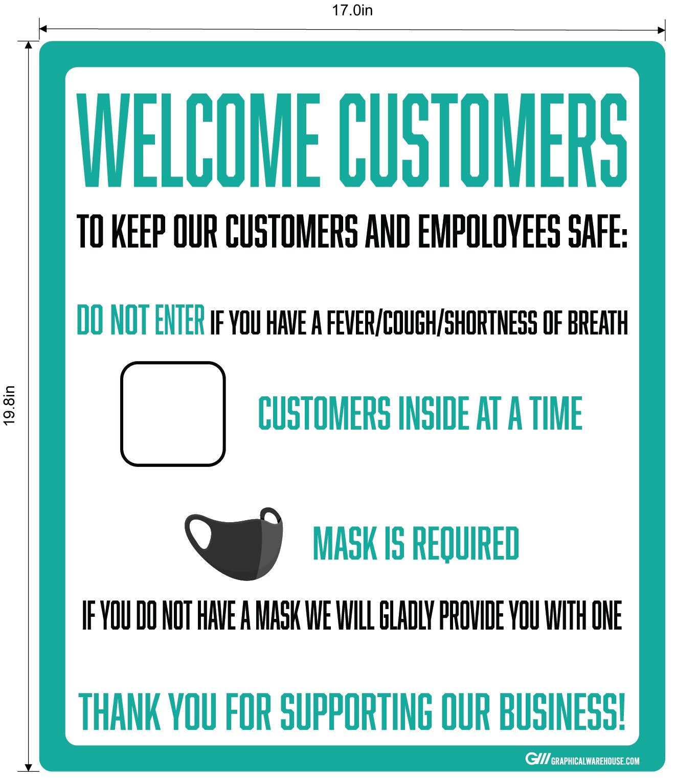 "Customer Capacity, Mask Required" Adhesive Durable Vinyl Decal- Various Sizes Available