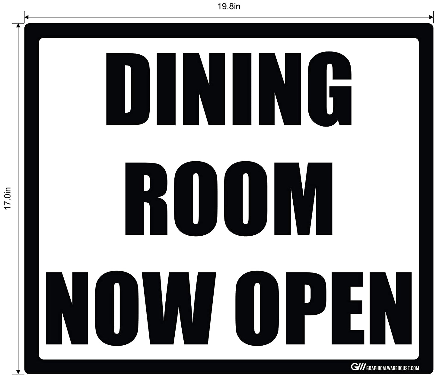 "Dining Room Now Open" Adhesive Durable Vinyl Decal- Various Sizes Available