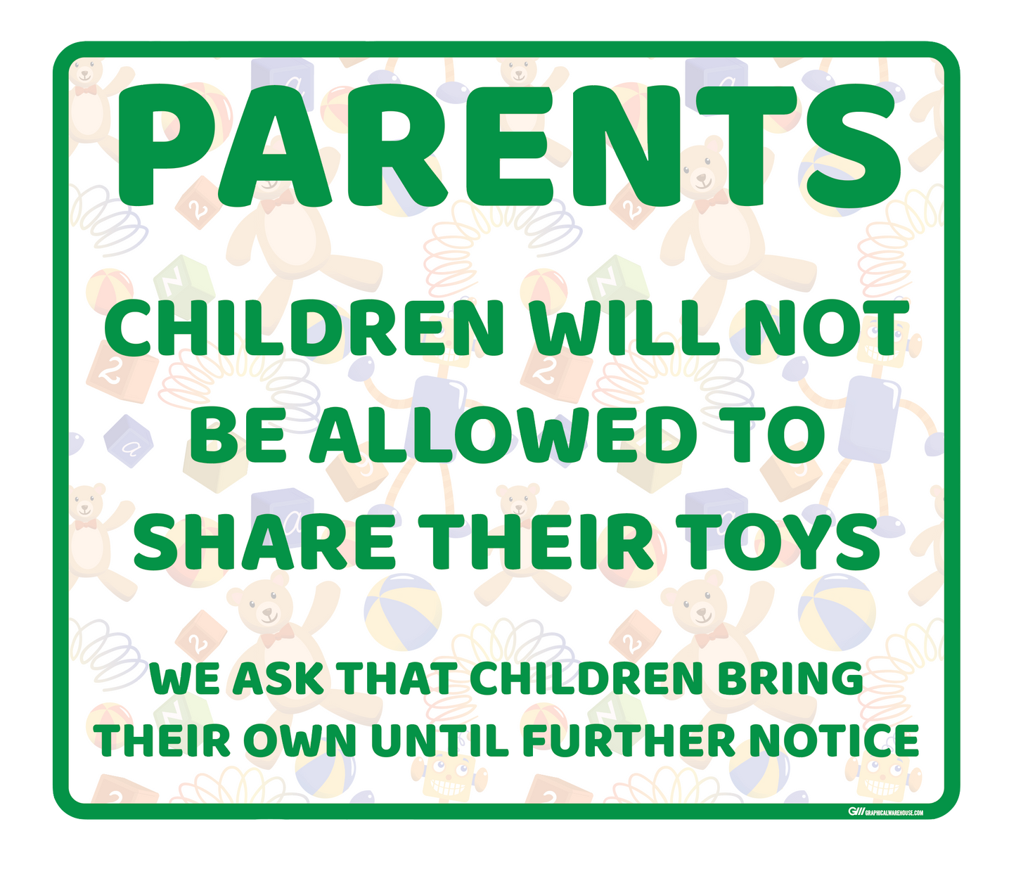 "Daycare, Not Sharing Toys" Adhesive Durable Vinyl Decal- Various Sizes/Colors Available