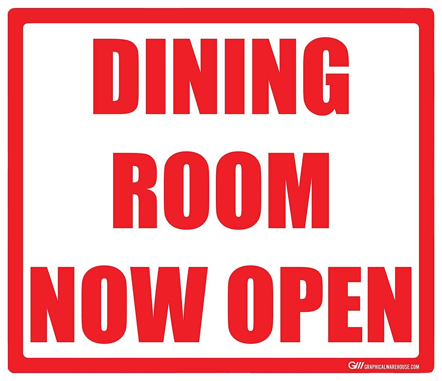 "Dining Room Now Open" Adhesive Durable Vinyl Decal- Various Sizes Available