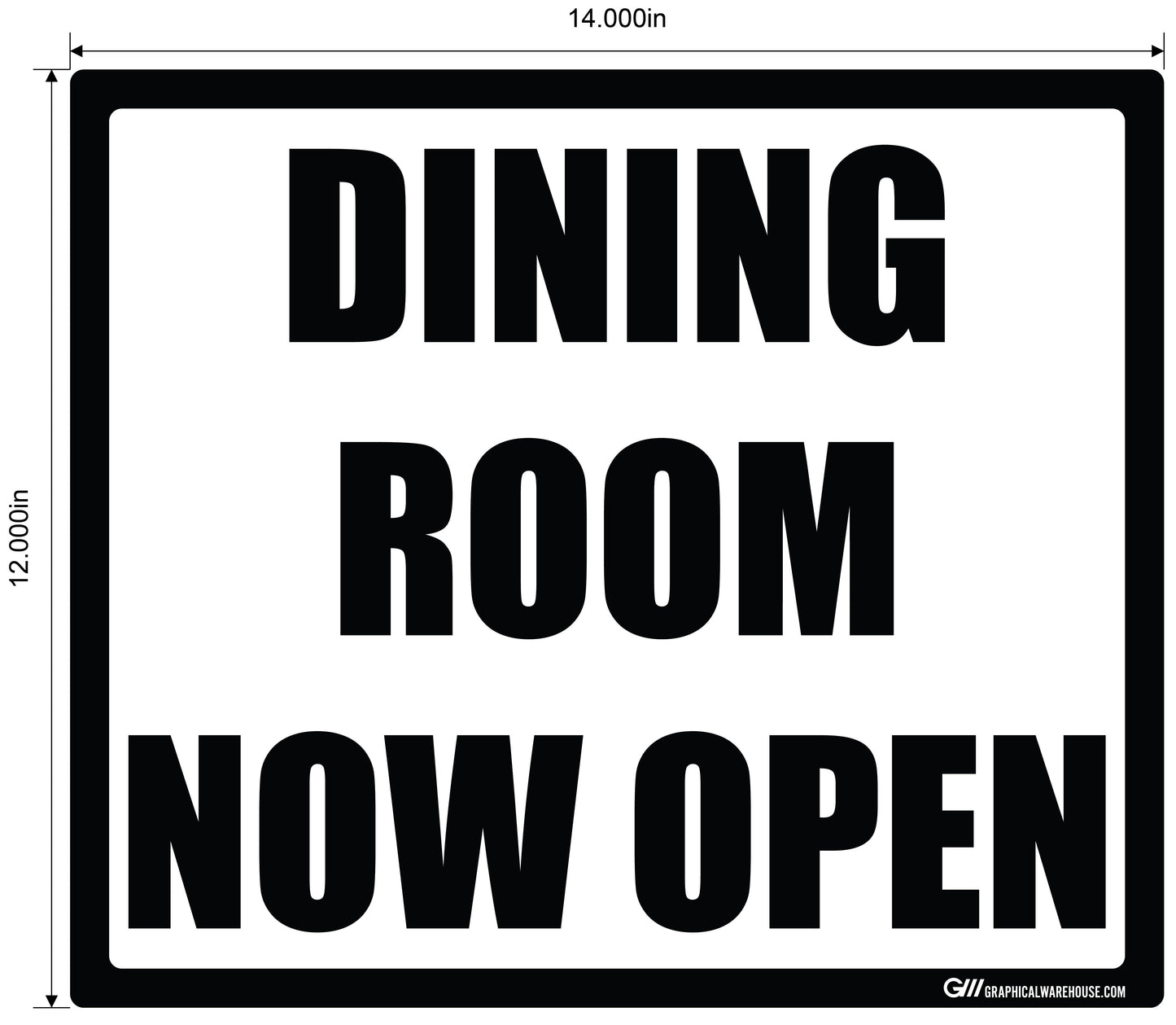 "Dining Room Now Open" Adhesive Durable Vinyl Decal- Various Sizes Available