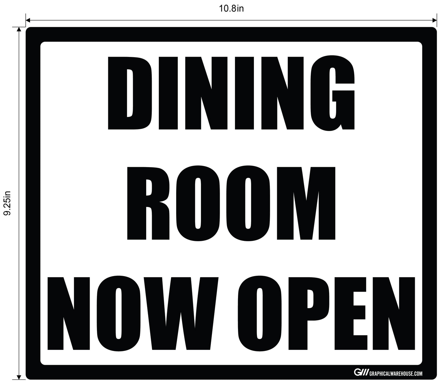 "Dining Room Now Open" Adhesive Durable Vinyl Decal- Various Sizes Available