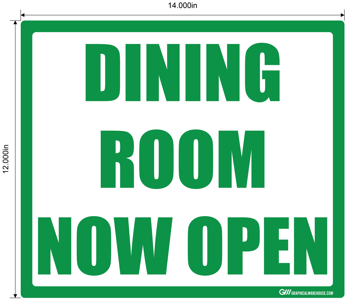 "Dining Room Now Open" Adhesive Durable Vinyl Decal- Various Sizes Available