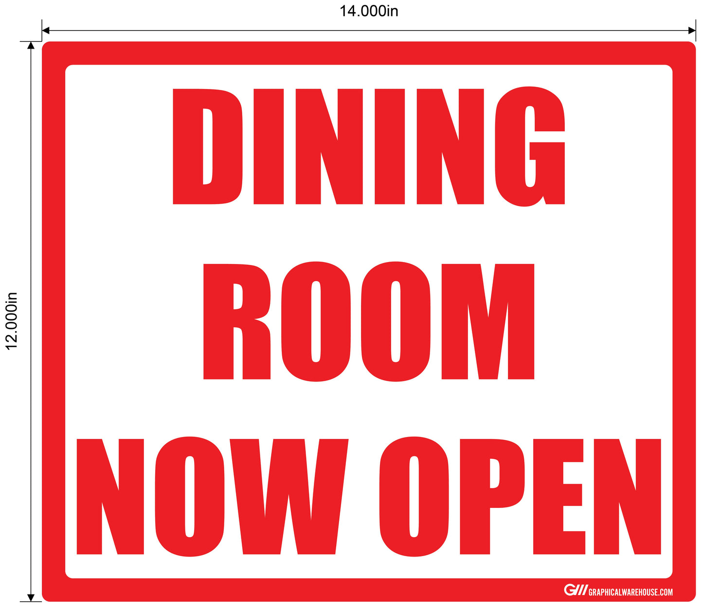 "Dining Room Now Open" Adhesive Durable Vinyl Decal- Various Sizes Available