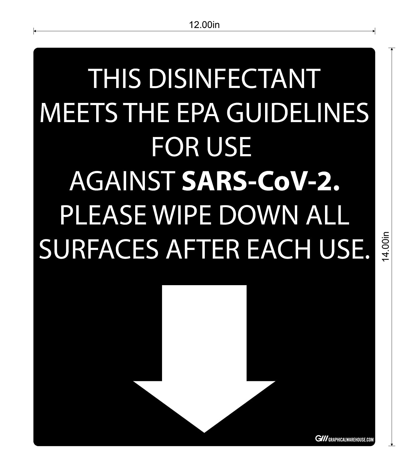 "Disinfectant Against SARS-CoV-2, Please Wipe Surfaces" Adhesive Durable Vinyl Decal- 14x12”