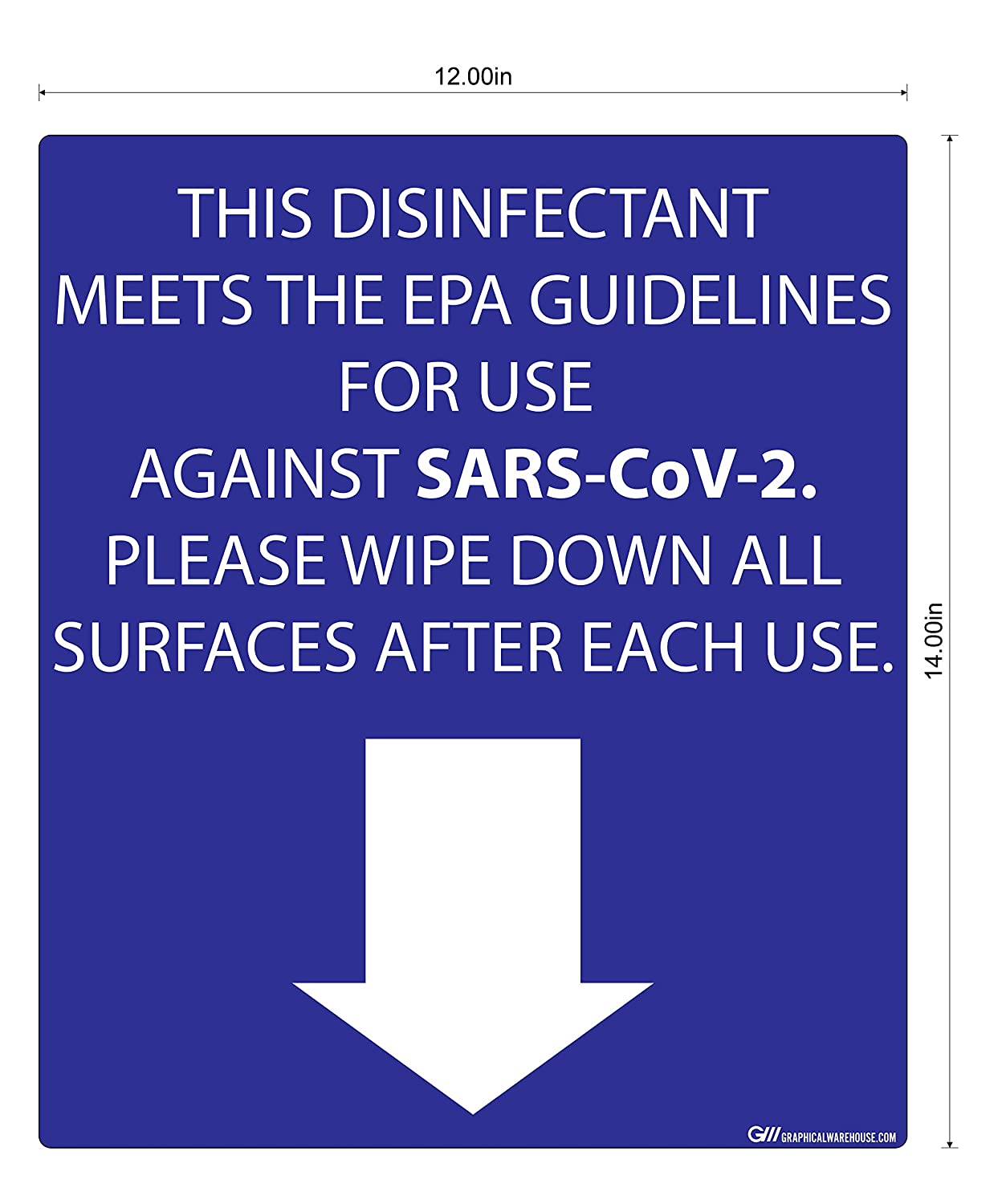 "Disinfectant Against SARS-CoV-2, Please Wipe Surfaces" Adhesive Durable Vinyl Decal- 14x12”