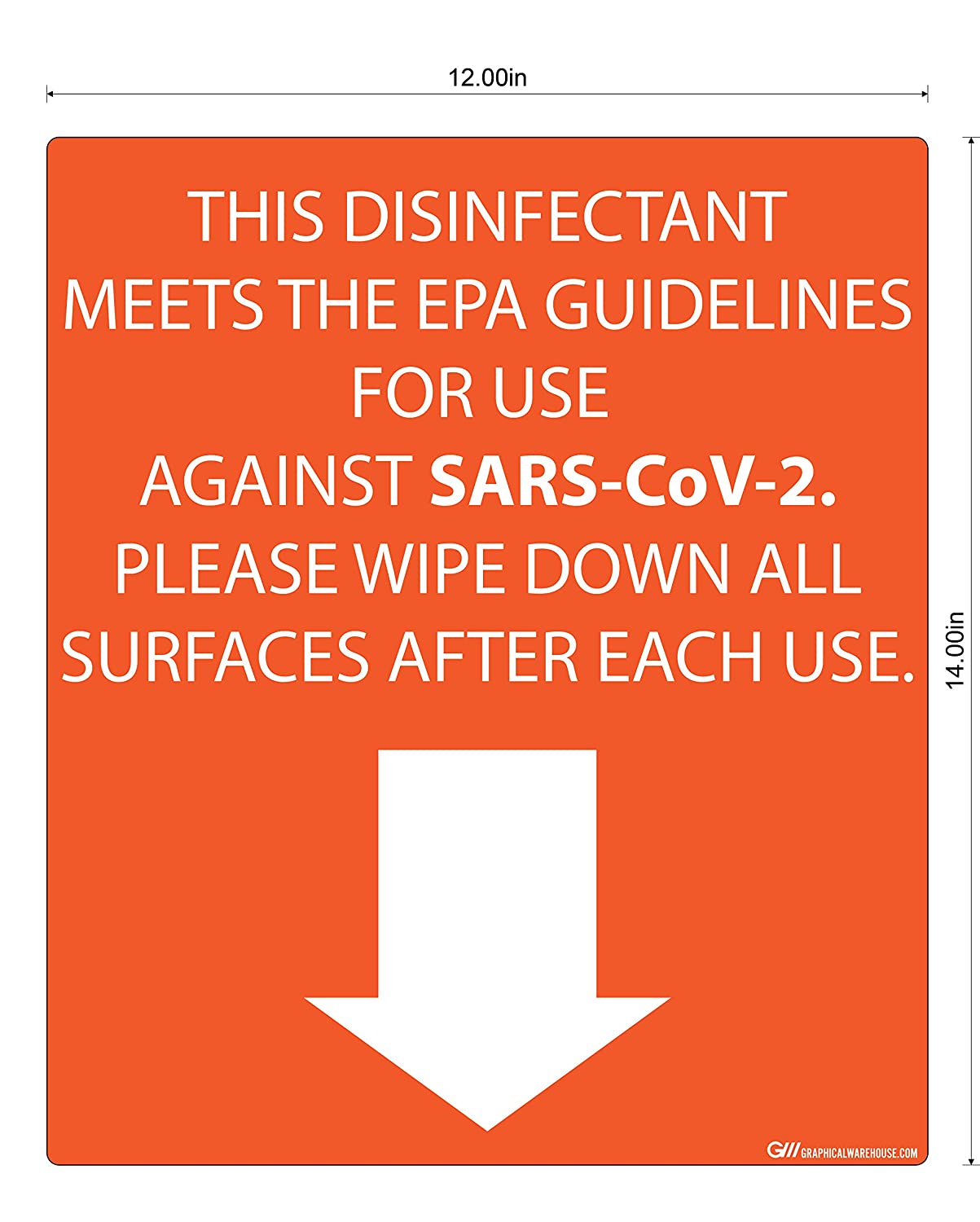 "Disinfectant Against SARS-CoV-2, Please Wipe Surfaces" Adhesive Durable Vinyl Decal- 14x12”