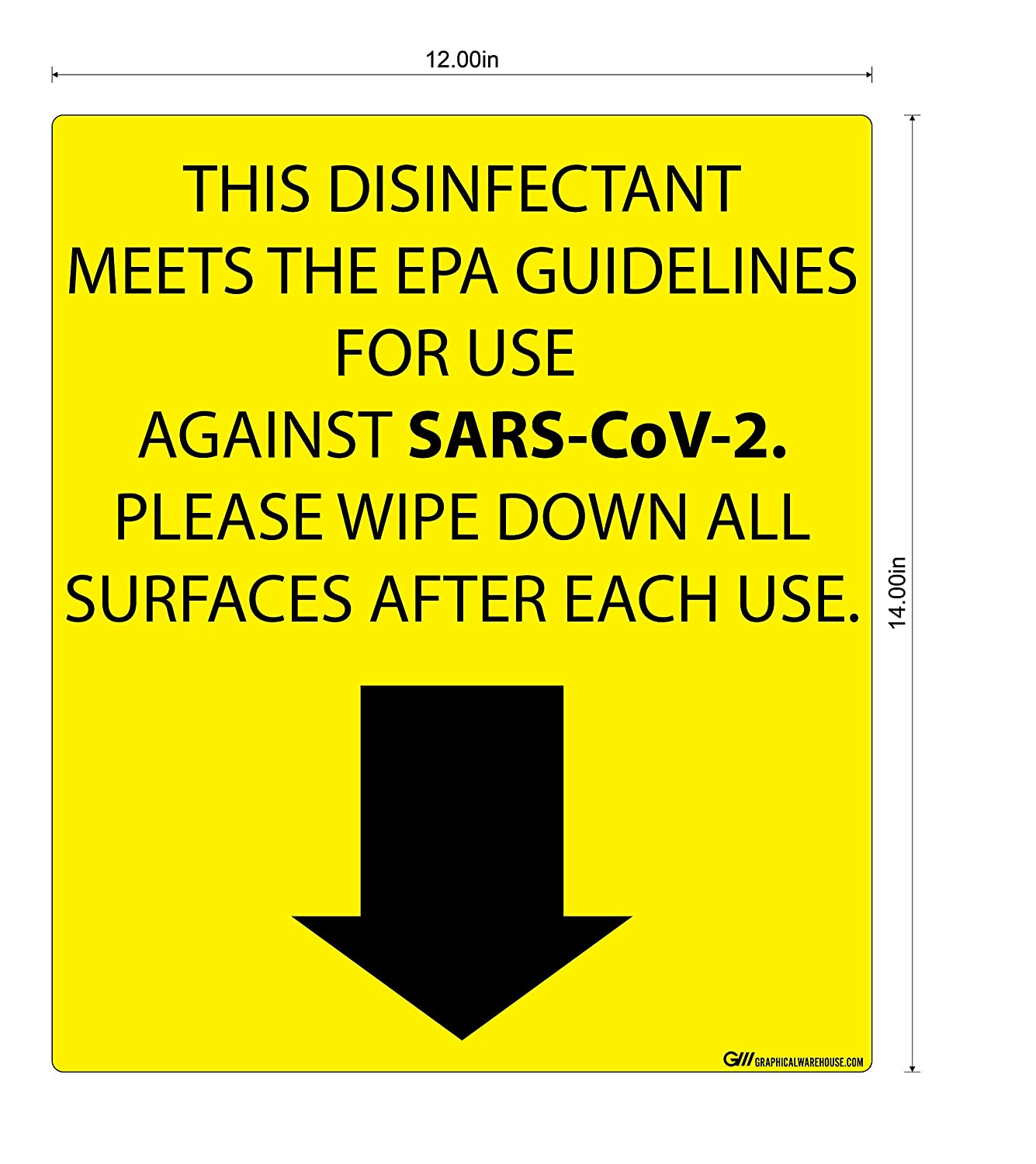 "Disinfectant Against SARS-CoV-2, Please Wipe Surfaces" Adhesive Durable Vinyl Decal- 14x12”