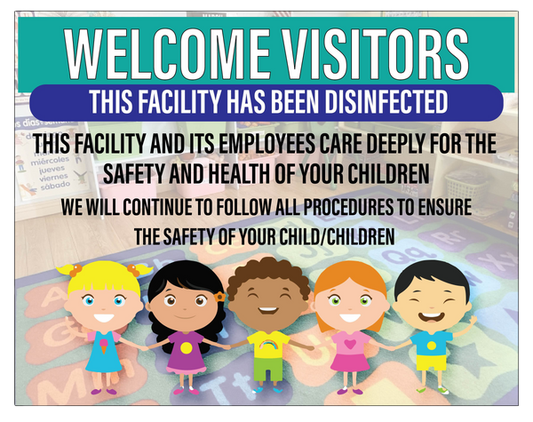 "Day Care Facility Disinfected" Adhesive Durable Vinyl Decal- 11x8"