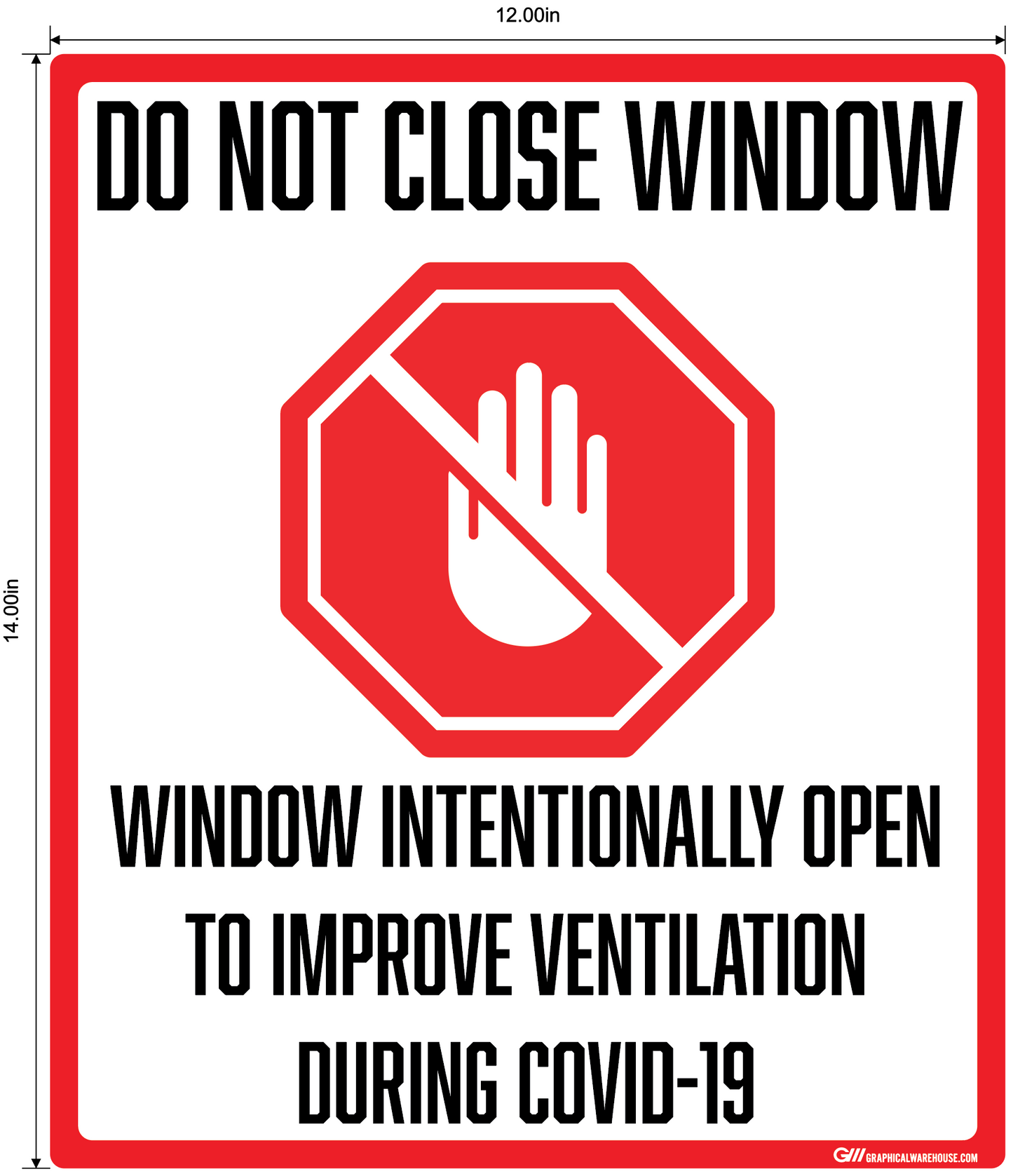 "Do Not Close Window to Improve Ventilation, Version 1" Adhesive Durable Vinyl Decal- Various Sizes/Colors Available