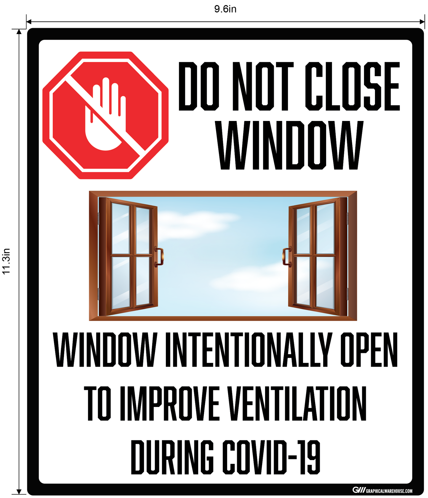 "Do Not Close Window to Improve Ventilation, Version 2" Adhesive Durable Vinyl Decal- Various Sizes/Colors Available