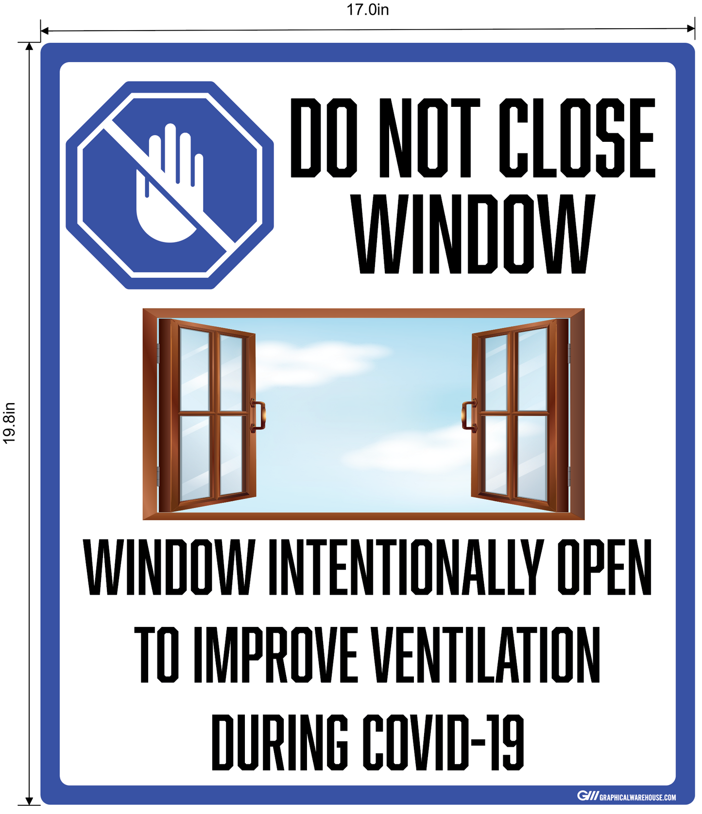 "Do Not Close Window to Improve Ventilation, Version 2" Adhesive Durable Vinyl Decal- Various Sizes/Colors Available