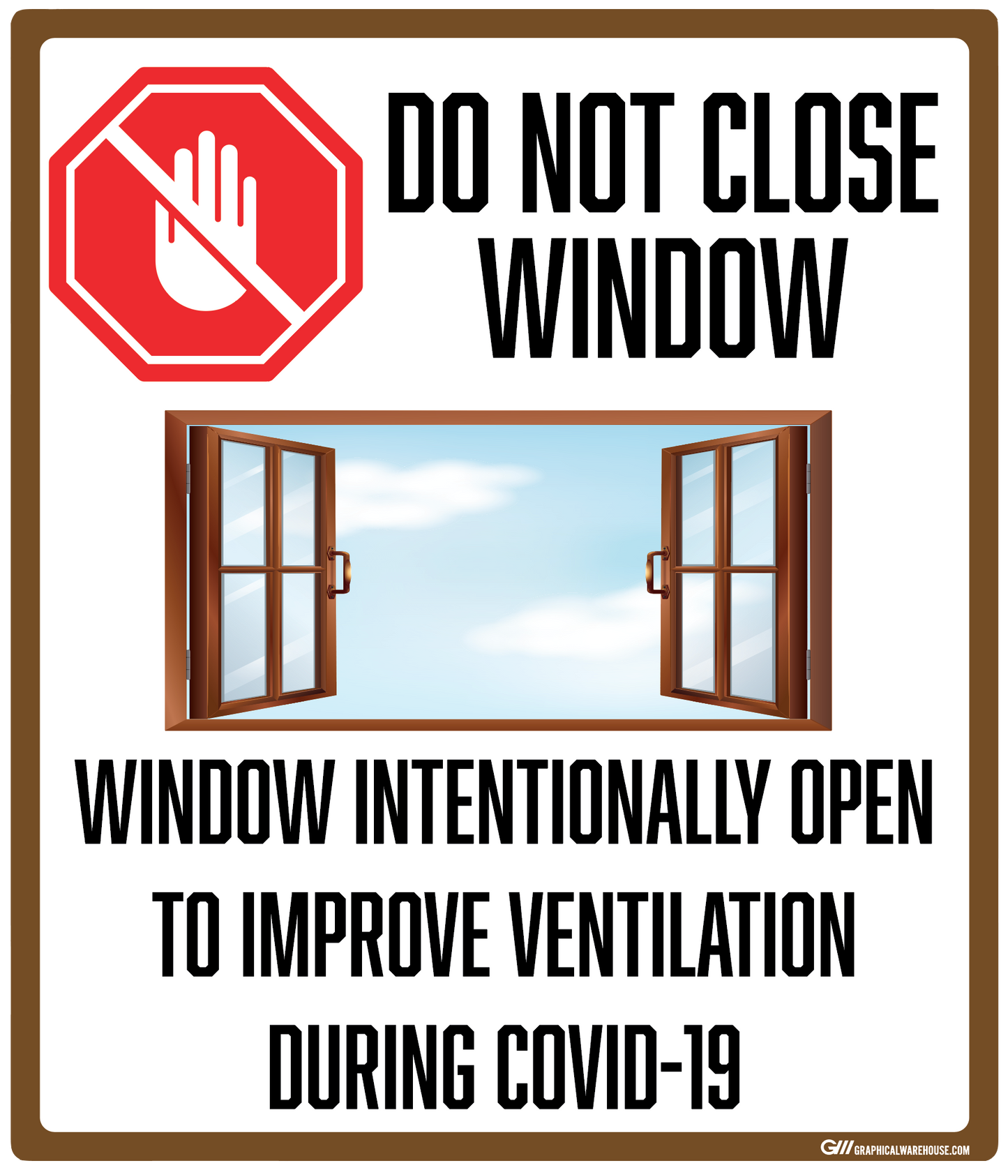 "Do Not Close Window to Improve Ventilation, Version 2" Adhesive Durable Vinyl Decal- Various Sizes/Colors Available