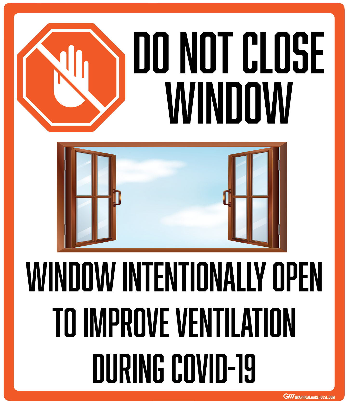 "Do Not Close Window to Improve Ventilation, Version 2" Adhesive Durable Vinyl Decal- Various Sizes/Colors Available