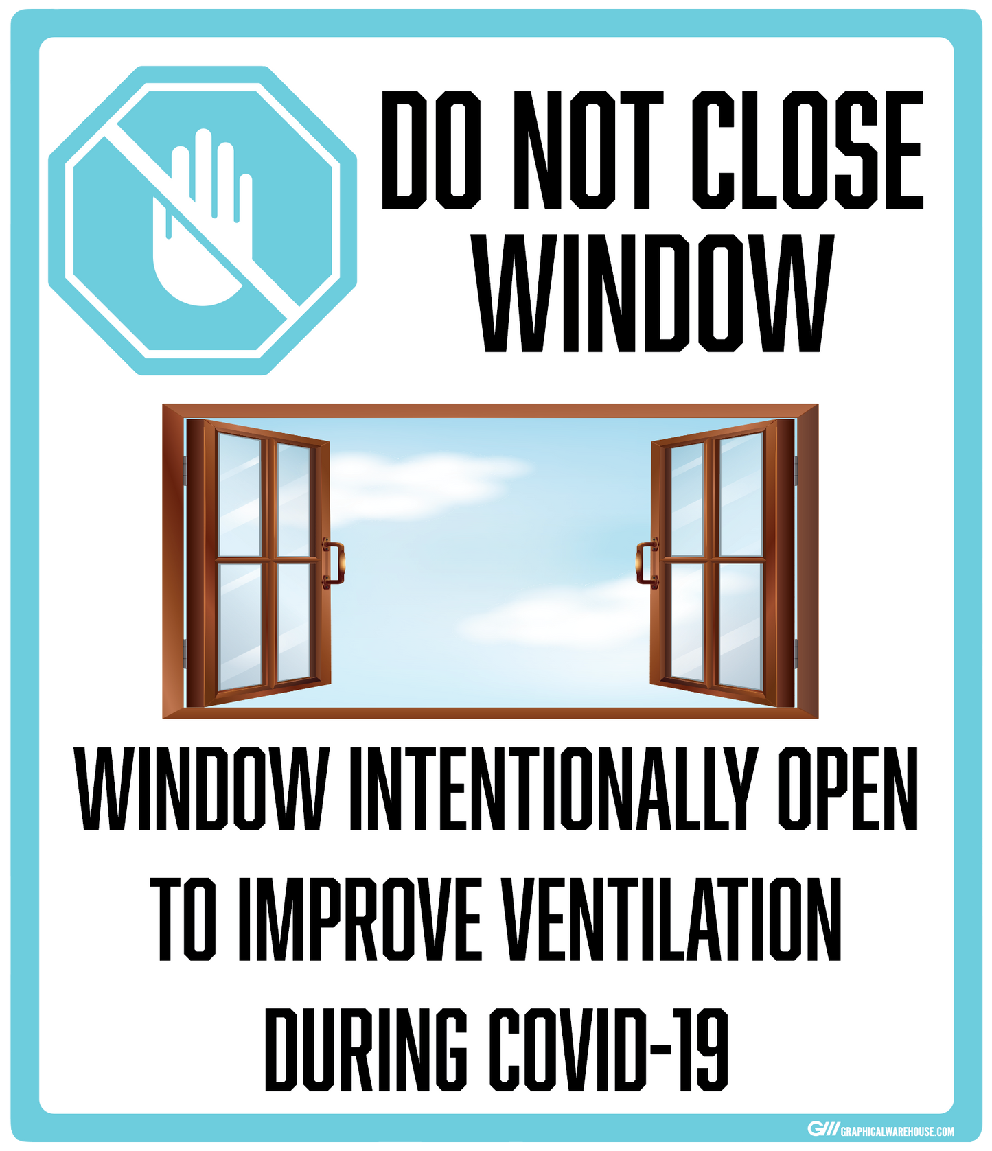 "Do Not Close Window to Improve Ventilation, Version 2" Adhesive Durable Vinyl Decal- Various Sizes/Colors Available