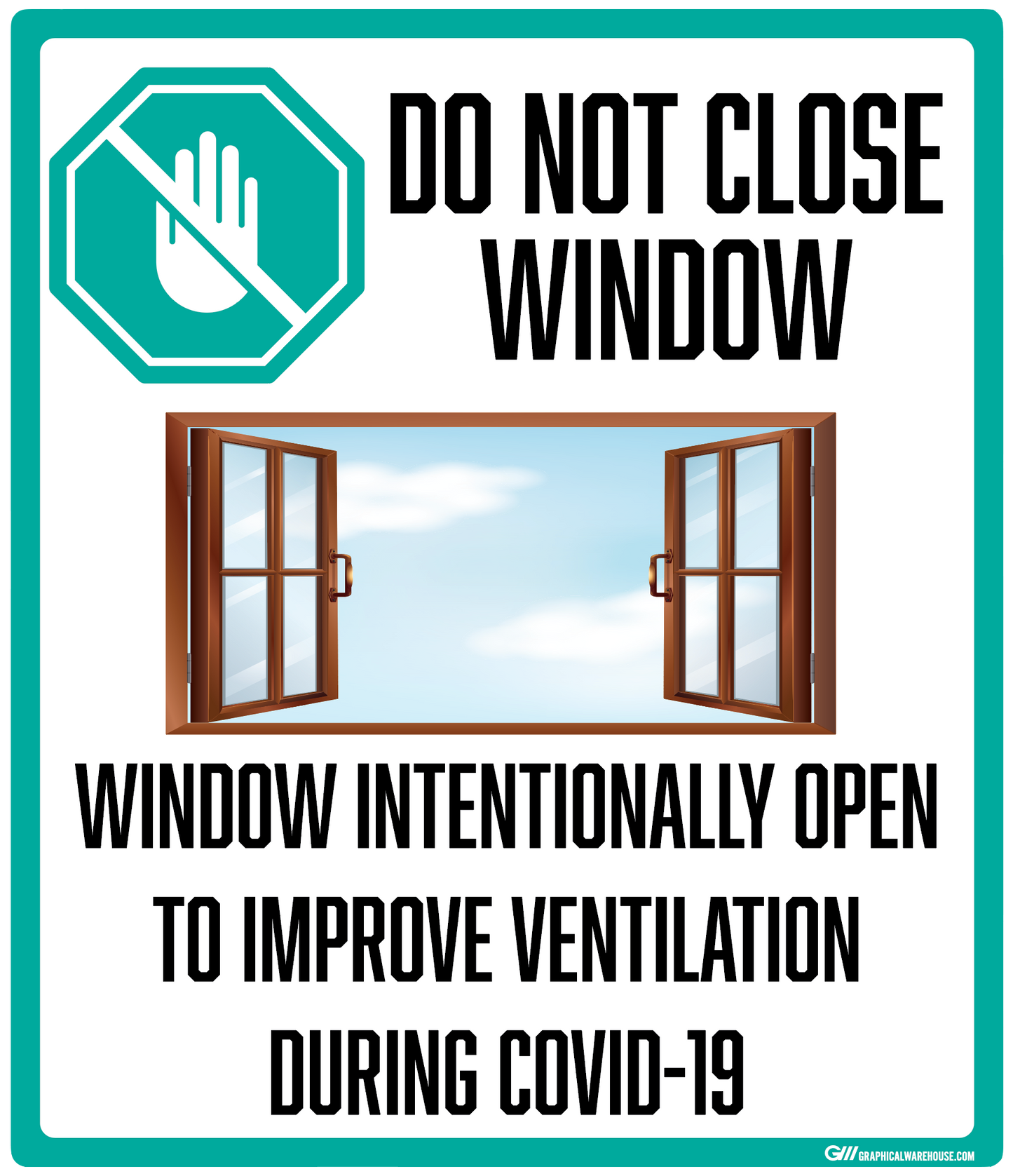 "Do Not Close Window to Improve Ventilation, Version 2" Adhesive Durable Vinyl Decal- Various Sizes/Colors Available