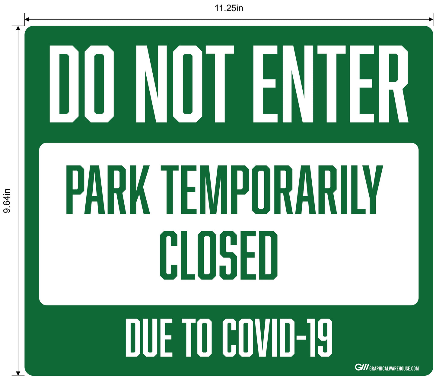 "Do Not Enter, Park Temporarily Closed Due To COVID-19" Adhesive Durable Vinyl Decal- Various Sizes Available