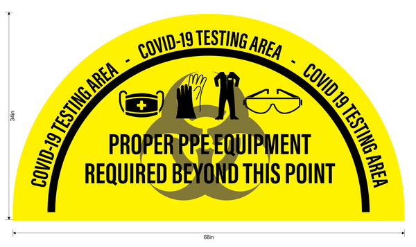 "COVID-19 Testing Area, PPE Required Beyond This Point" Full Open Door Swing- Durable Matte Laminated Vinyl Floor Sign- 34x68"