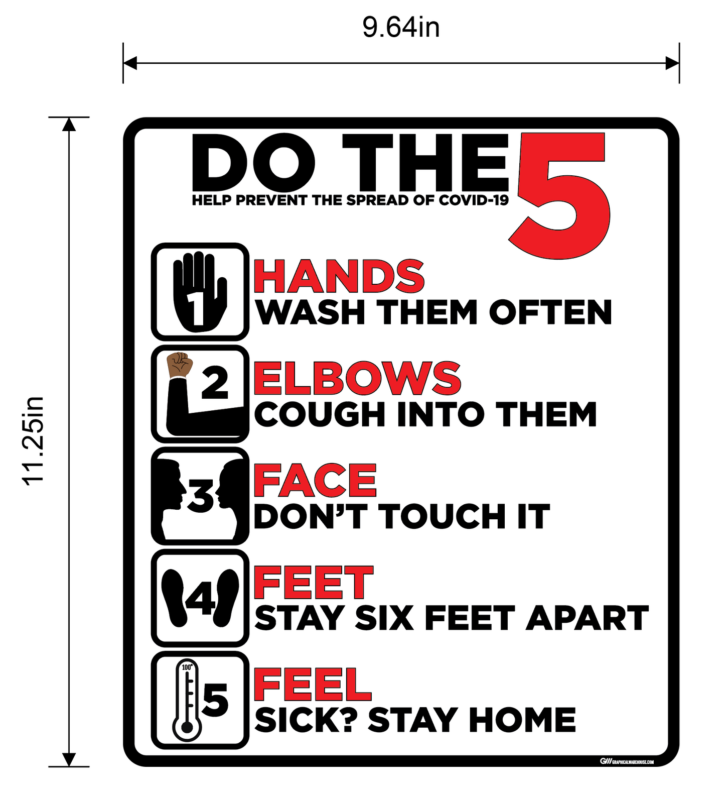 "Do the 5, Help Prevent the Spread of Covid" Adhesive Durable Vinyl Decal- Various Sizes Available