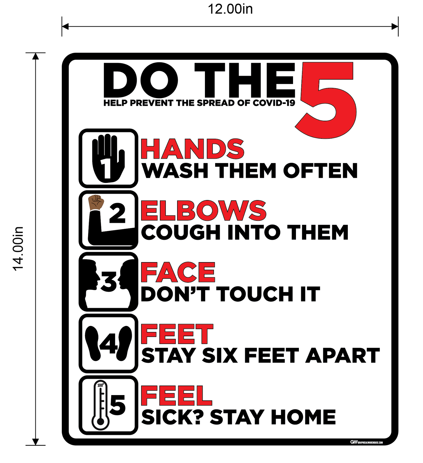 "Do the 5, Help Prevent the Spread of Covid" Adhesive Durable Vinyl Decal- Various Sizes Available