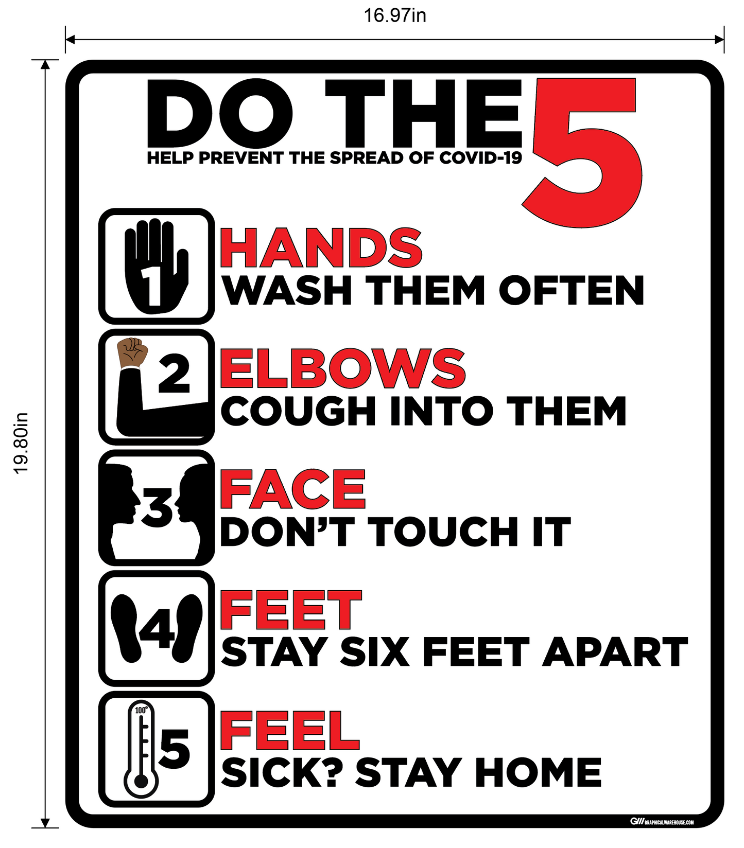 "Do the 5, Help Prevent the Spread of Covid" Adhesive Durable Vinyl Decal- Various Sizes Available