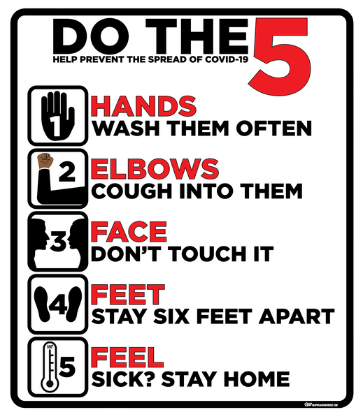 "Do the 5, Help Prevent the Spread of Covid" Adhesive Durable Vinyl Decal- Various Sizes Available