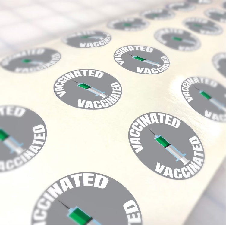 "Vaccinated" Adhesive Durable Vinyl Sticker Pack- 1x1”