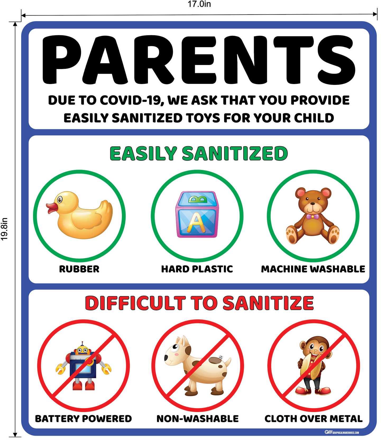 "Easily Sanitized Toys" Adhesive Durable Vinyl Decal- Various Sizes/Colors Available