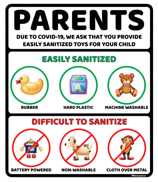 "Easily Sanitized Toys" Adhesive Durable Vinyl Decal- Various Sizes/Colors Available