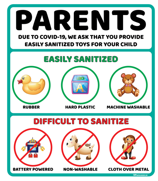"Easily Sanitized Toys" Adhesive Durable Vinyl Decal- Various Sizes/Colors Available
