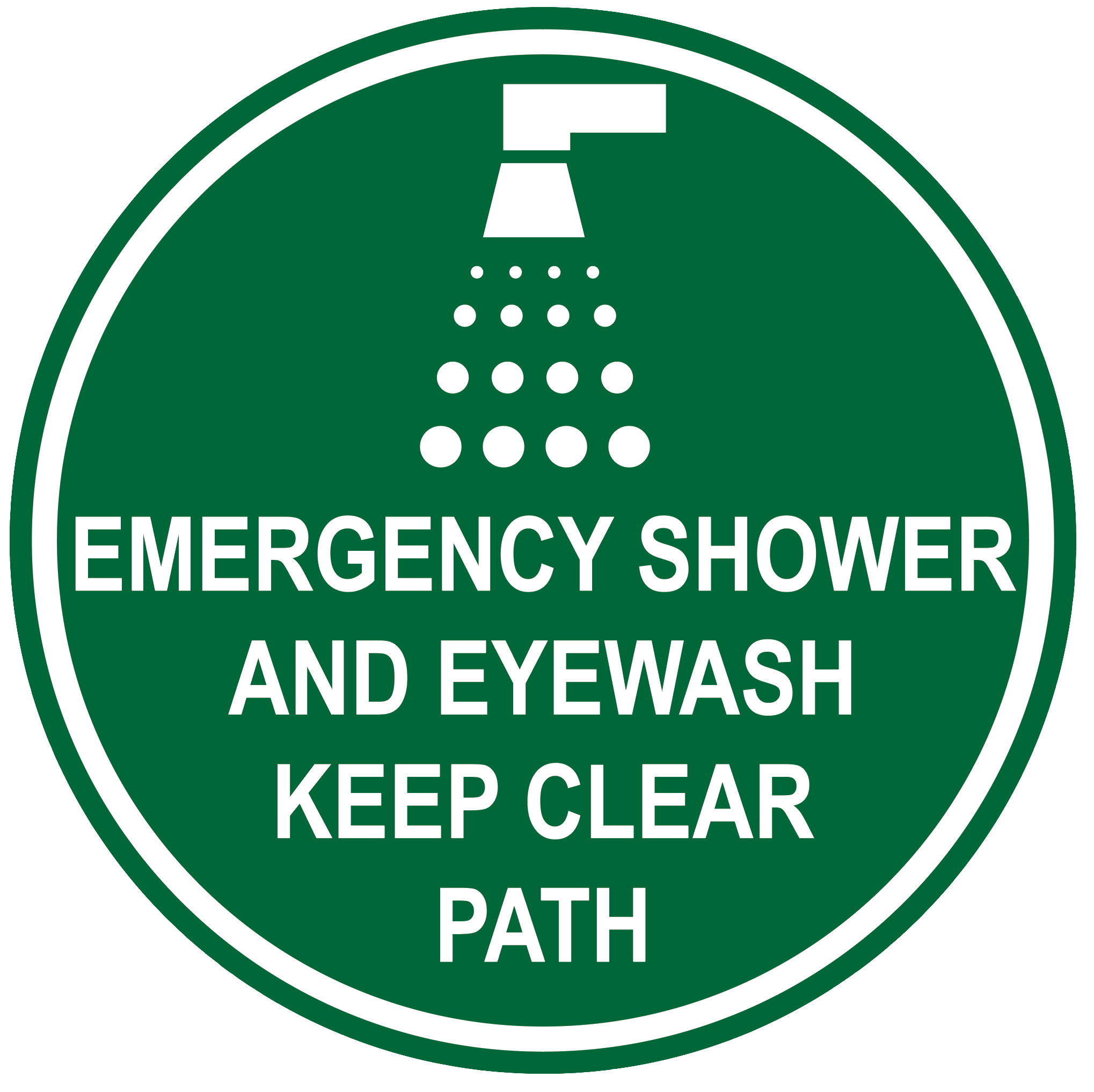 "Emergency Shower and Eye Wash, Keep Clear Path" Durable Matte Laminated Vinyl Floor Sign- Various Sizes Available