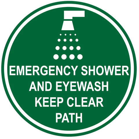 "Emergency Shower and Eye Wash, Keep Clear Path" Durable Matte Laminated Vinyl Floor Sign- Various Sizes Available